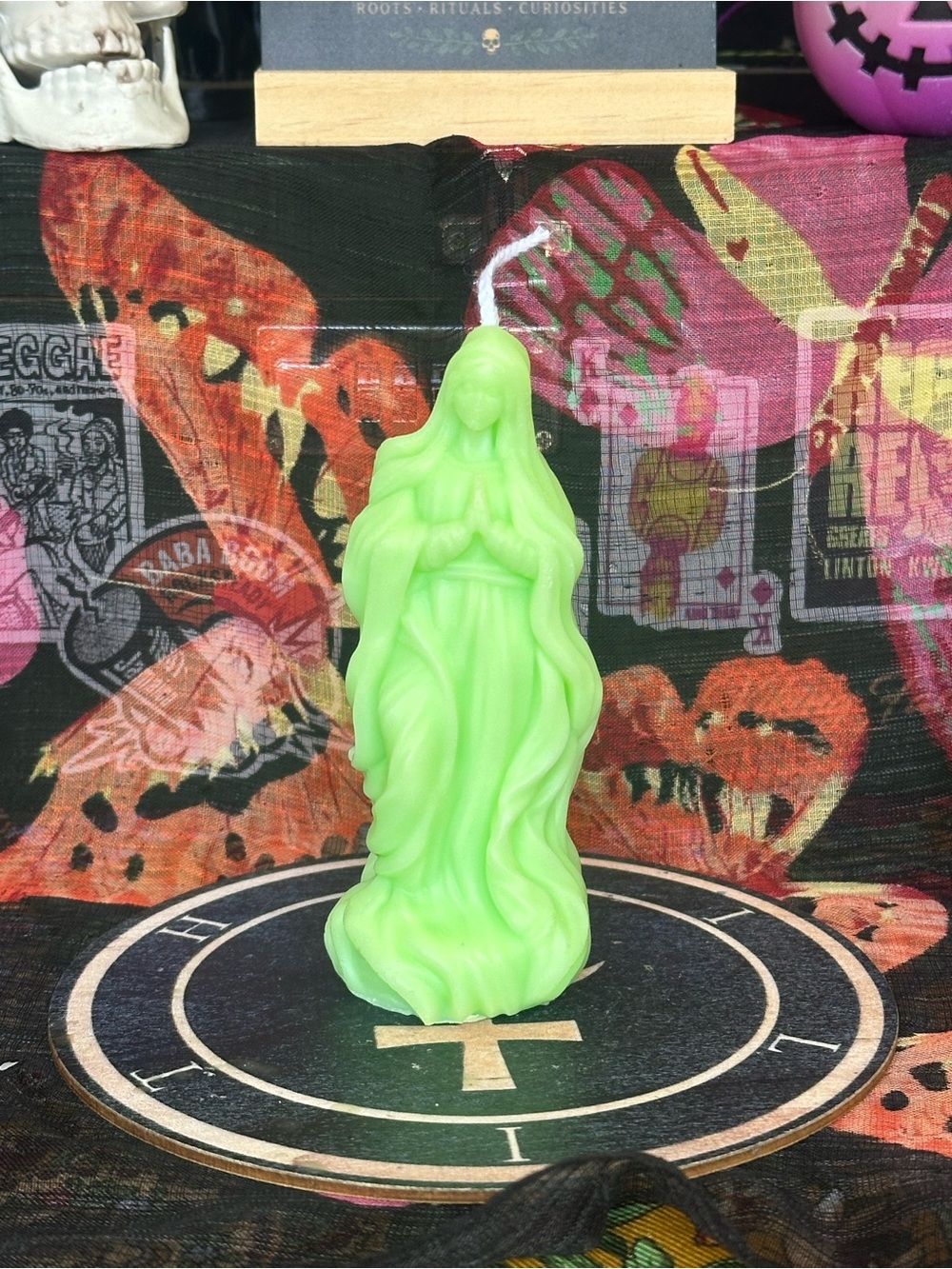 Green Virgin Mary Candle – La Virgen María Devotional Figure Candle